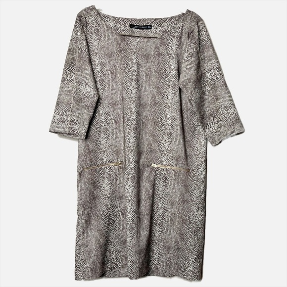 Zara Woman reptile print mini shift dress snake natural neutral sleeves fall - Picture 1 of 10